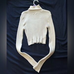 SHEIN Cream Ribbed Cowl Neck Sweater
